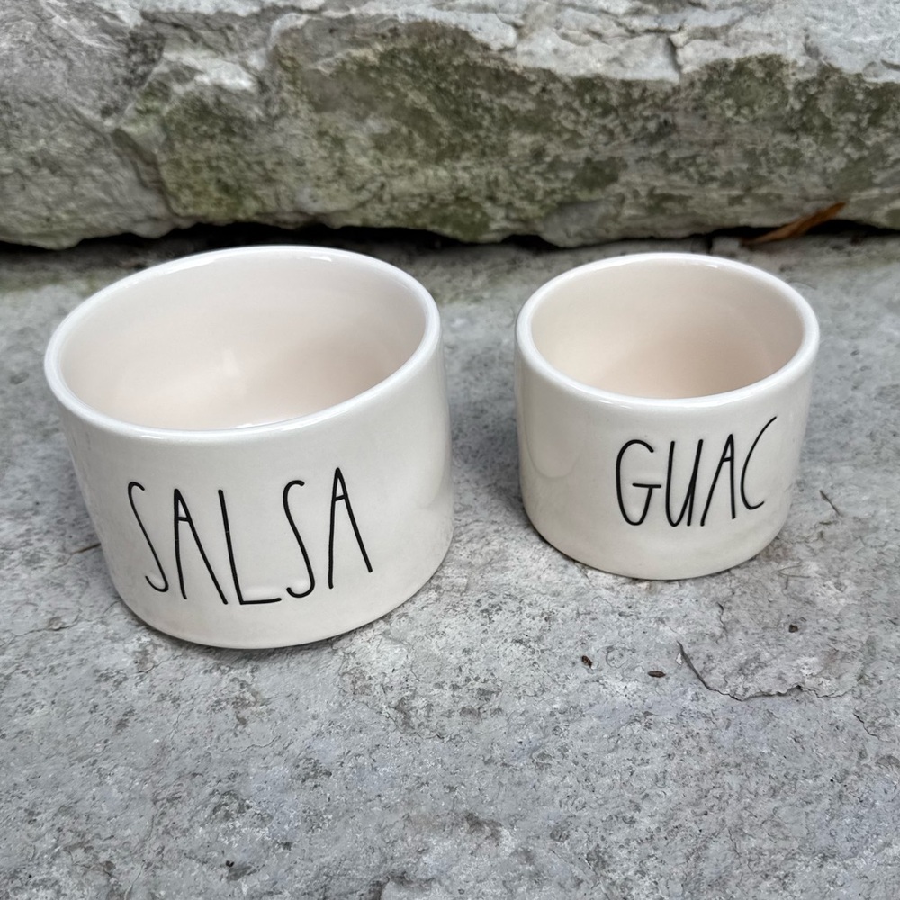 Rae Dunn White Ceramic GUAC and SALSA Bowl Set